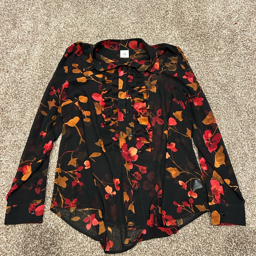 CAbi Black and Red Floral Blouse
